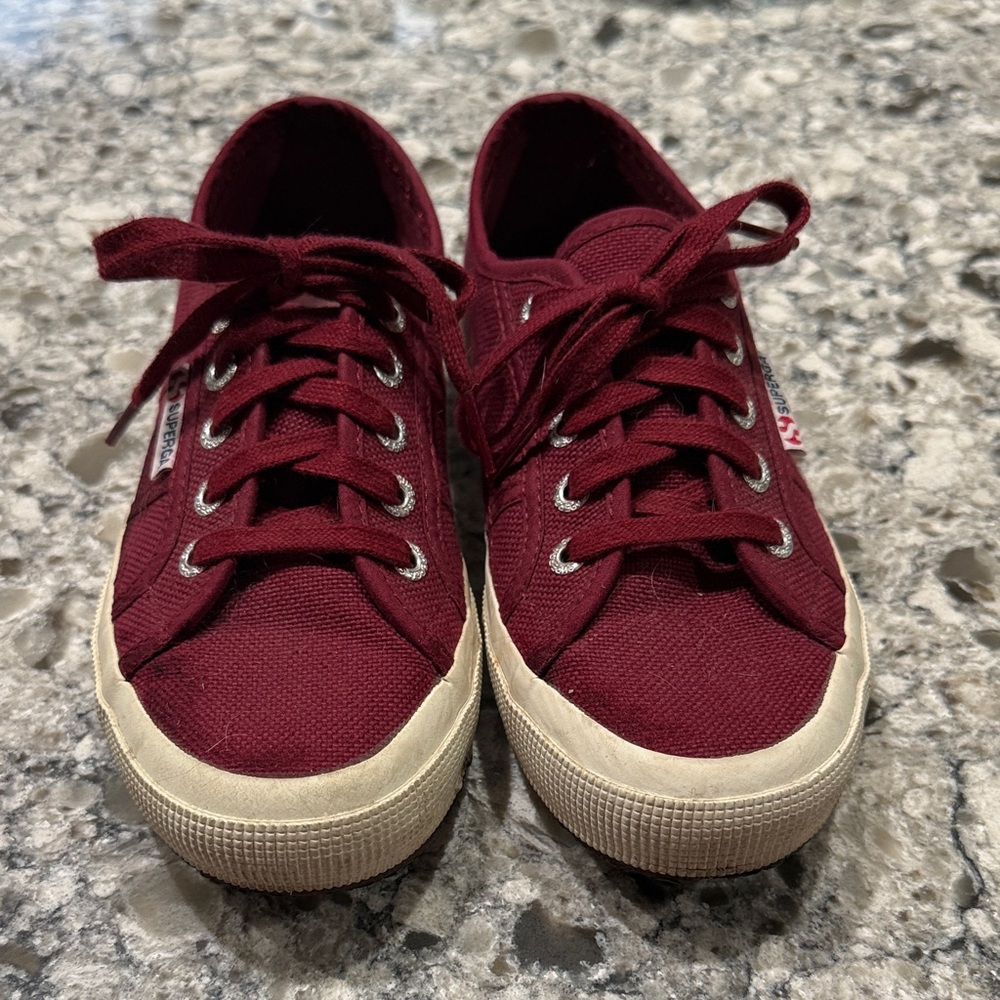 Superga Maroon Canvas Sneakers with Cream Soles